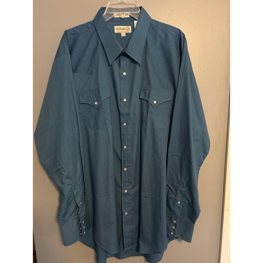 Sheplers Western Shirt‎ Mens 18 1/2-37 Tall Long Sleeve Blue Cowboy Rodeo